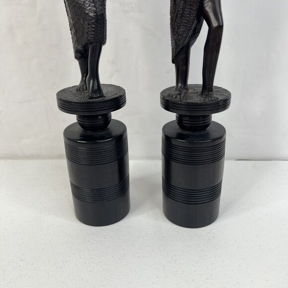 Pair of Vintage African Hand Carved Iron Wood Figural Sculptures Candle Sticks - Picture 5 of 15
